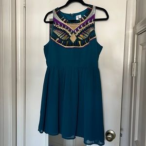 Teal dress with sequin design